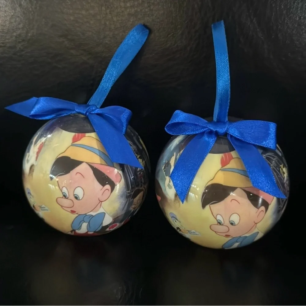 LOT of 7 Disney Store Christmas ball ornament shatterproof round Xmas lilo pooh